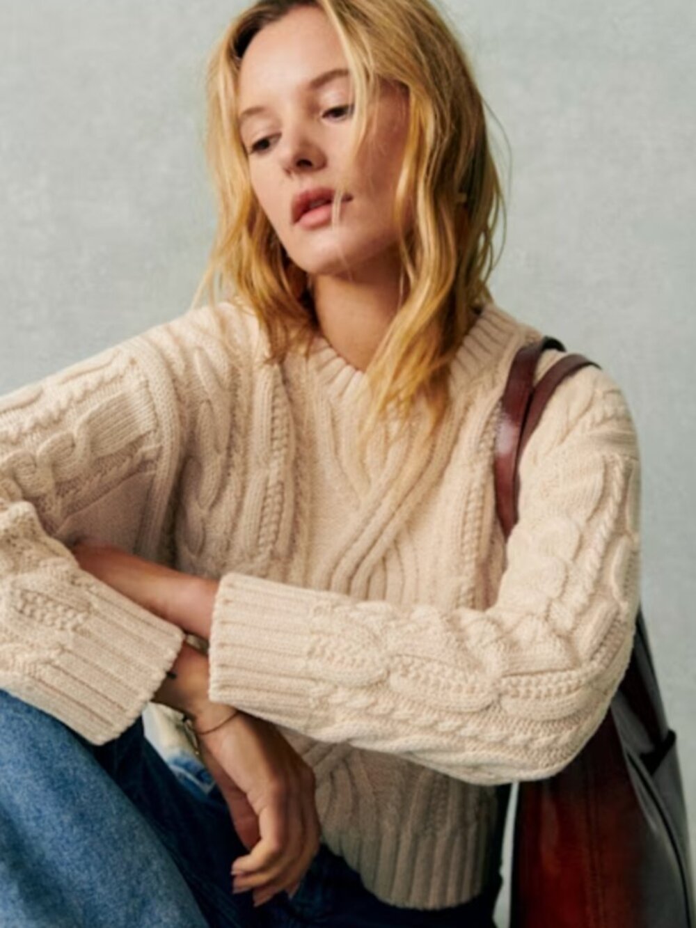 Sezane Evan jumper chunky cotton sweater ecru M